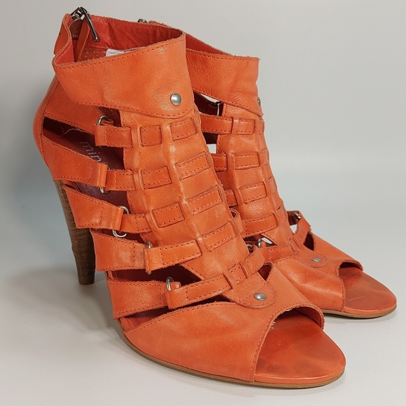 Minelli Salmon Leather Open High Heel Sandal Booties, 40 - Picture 2 of 10